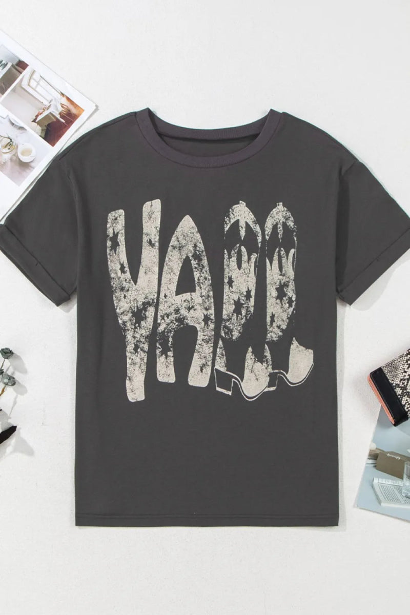 YALL Cowboy Boots Graphic Short Sleeve T-Shirt - CELIVINE