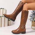 Round Toe Block Heels Boots - CELIVINE