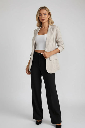 One Button Lapel Collar Blazer - CELIVINE