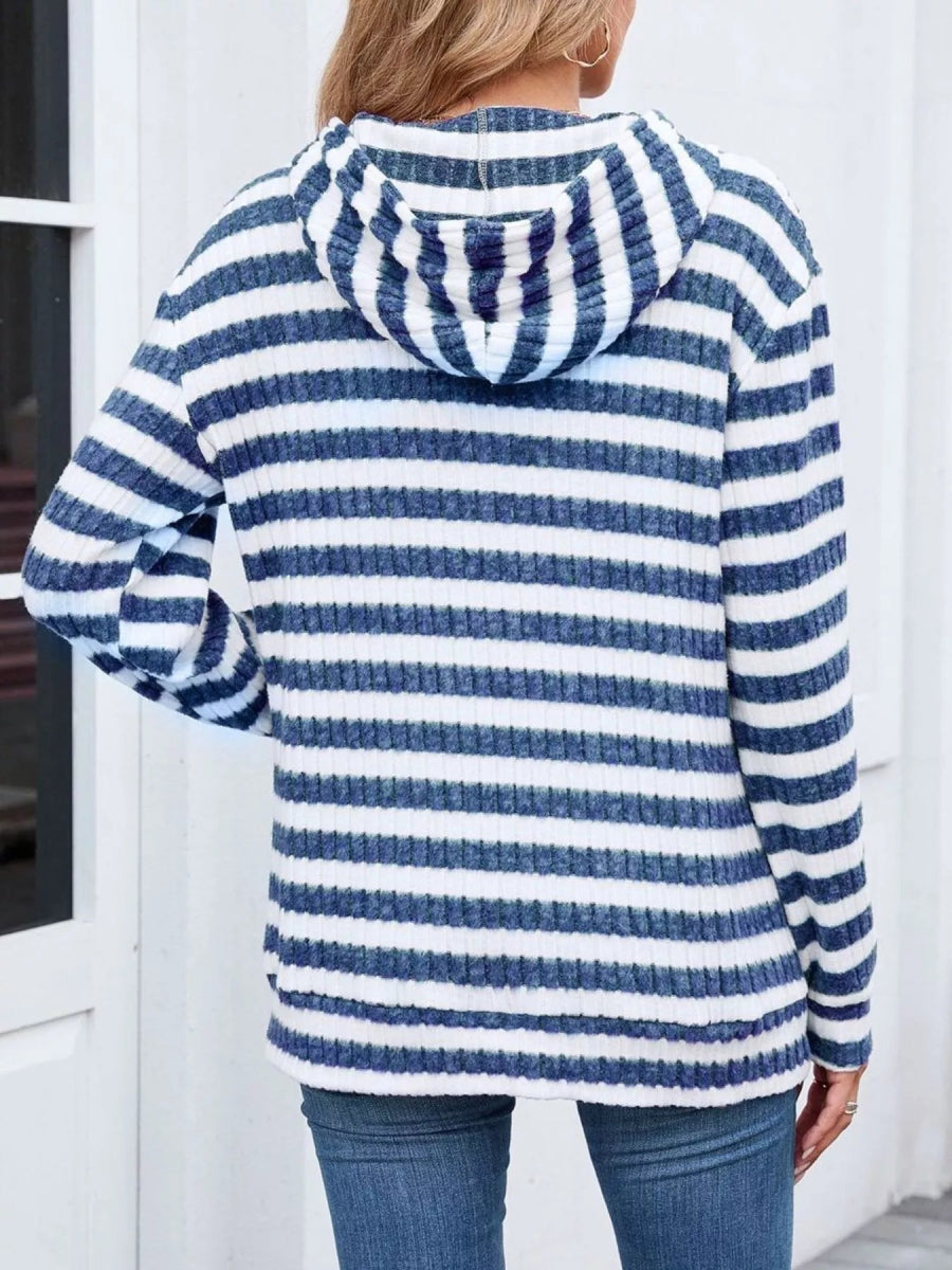 Striped Dropped Shoulder Hoodie - CELIVINE