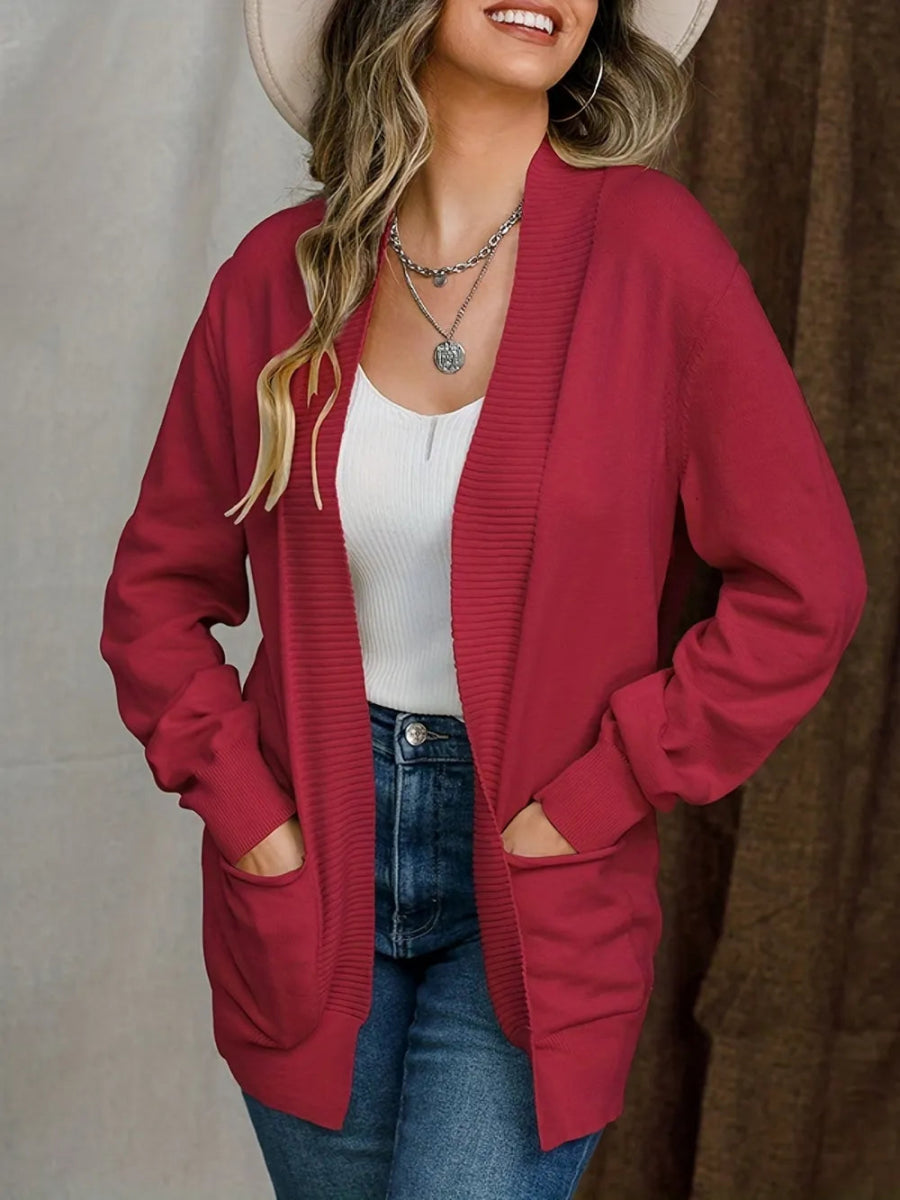 Open Front Long Sleeve Sweater Cardigan - CELIVINE