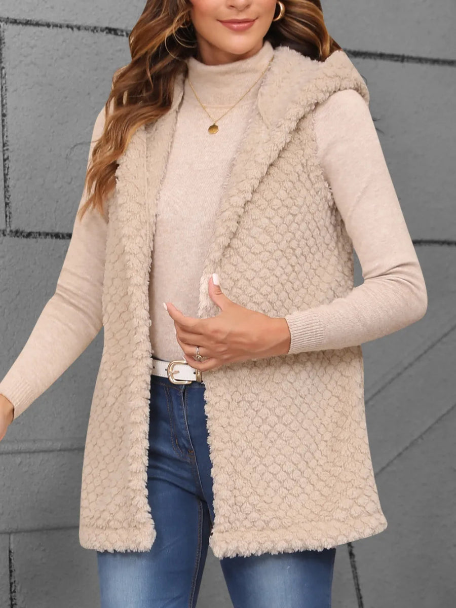 Texture Solid Color Hooded Vest Coat - CELIVINE