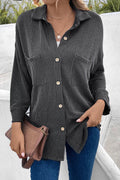 Dropped Shoulder Long Sleeve Shirts with Pocket - CELIVINE