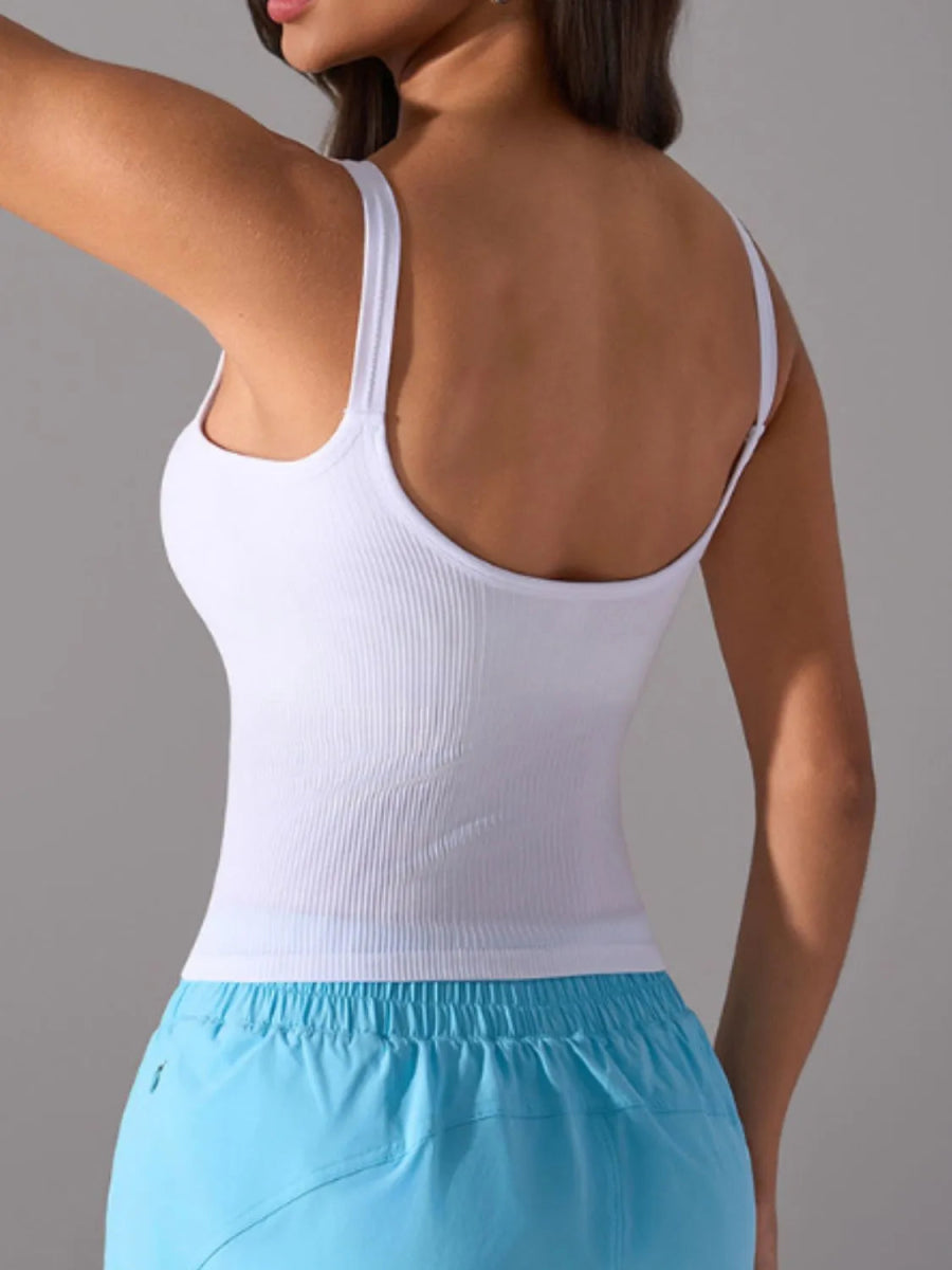 Scoop Neck Active Tank with Detachable Chest Pads - CELIVINE