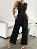 Devine Round Neck Sleeveless Wide Leg Jumpsuit - CELIVINE