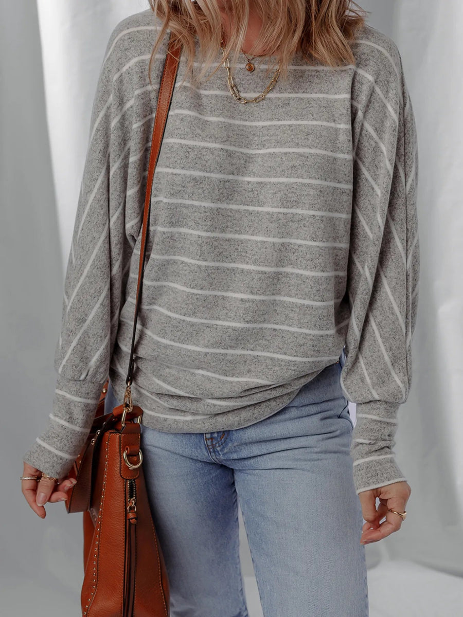 Stripe Dolman Sleeve Drop Shoulder Top - CELIVINE