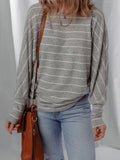 Stripe Dolman Sleeve Drop Shoulder Top - CELIVINE