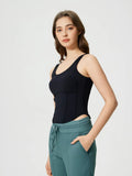Round Neck Wide Strap Active Tank with Detachable Chest Pads - CELIVINE
