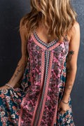 Printed V - Neck Midi Cami Dress - CELIVINE