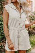 Textured Zip Front Romper with Pockets - CELIVINE