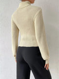 Cutout Front Turtleneck Long Sleeve Sweater - CELIVINE