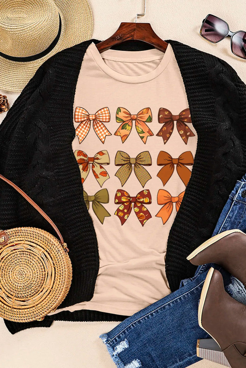 Bow Graphic Round Neck Short Sleeve T-Shirt - CELIVINE