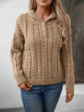 Cable - Knit Long Sleeve Hooded Sweater - CELIVINE