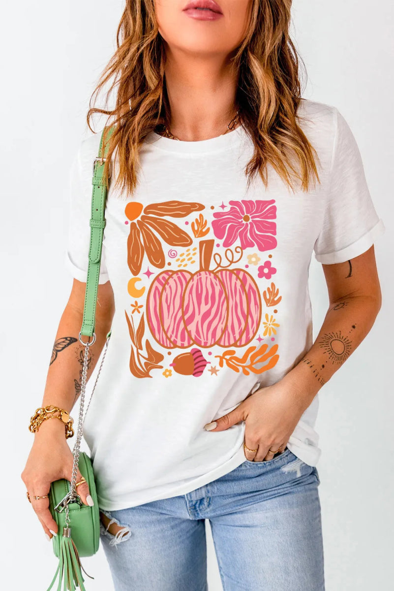 Graphic Round Neck Short Sleeve T-Shirt - CELIVINE