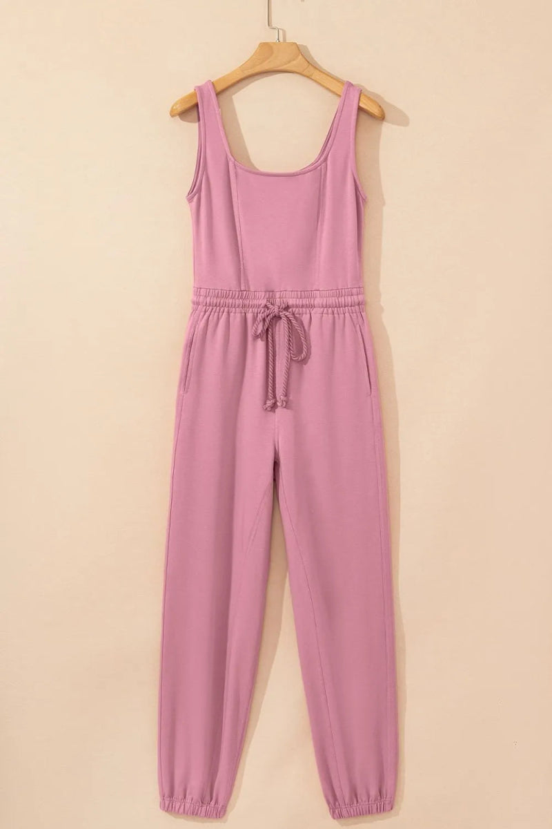 Elastic Waist Sleeveless Square Neck Jumpsuit - CELIVINE
