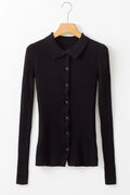 Button Up Collared Neck Cardigan - CELIVINE