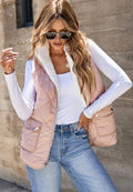 Fuzzy Zip Up Vest Coat with Pockets - CELIVINE