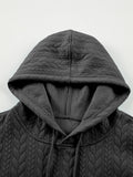 Drawstring Textured Baggy Solid Hoodie - CELIVINE
