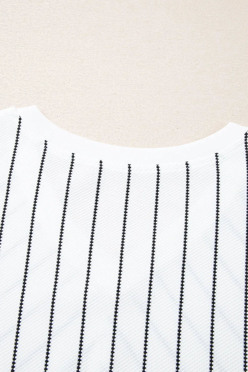 Striped V - Neck Long Sleeve Blouse - CELIVINE