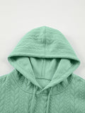 Drawstring Textured Baggy Solid Hoodie - CELIVINE