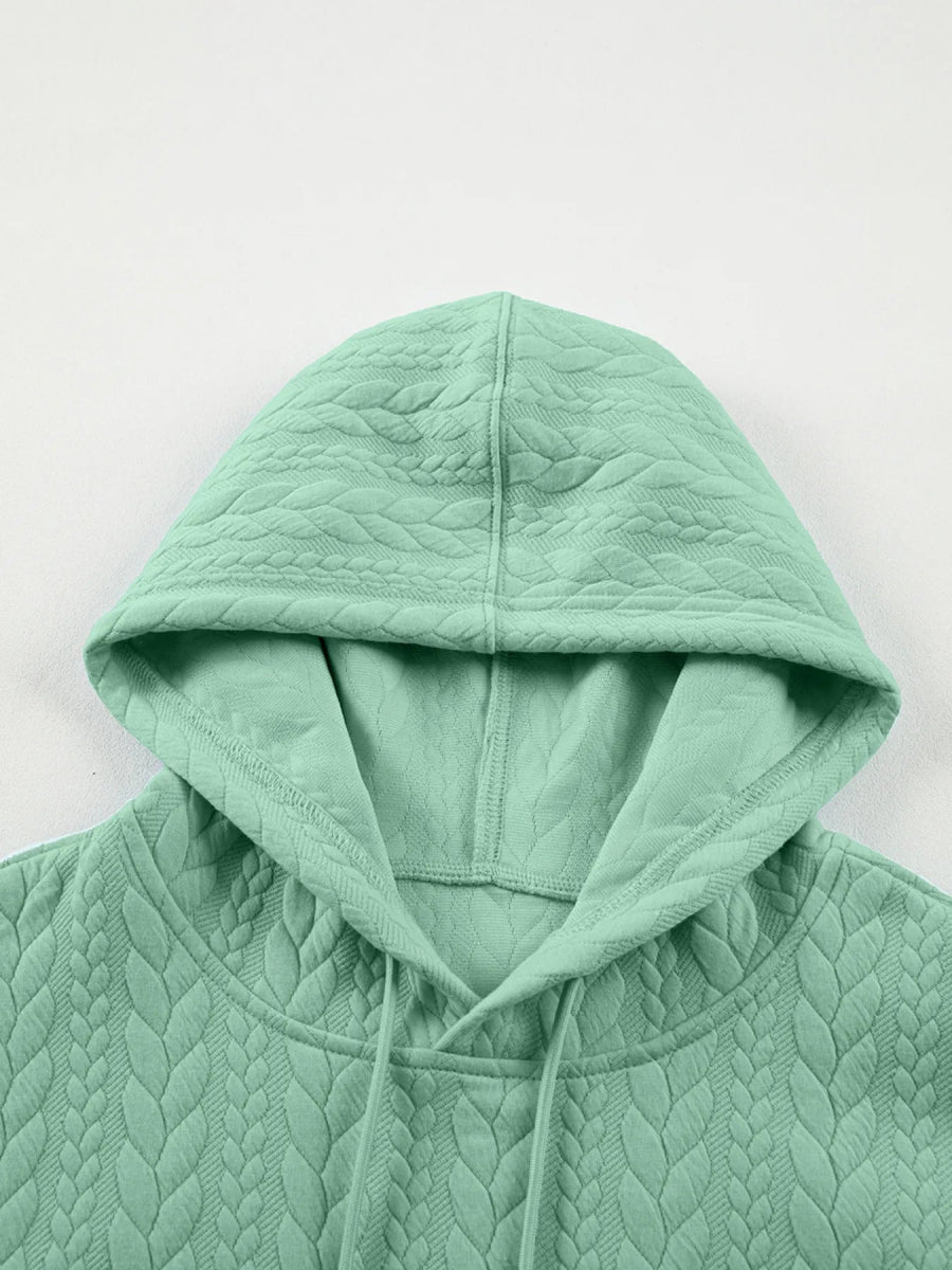 Drawstring Textured Baggy Solid Hoodie - CELIVINE