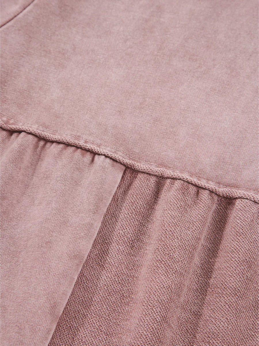 Mineral Wash Tiered Wide Leg Patchwork Drawstring Pants - CELIVINE