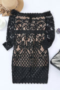 Off - Shoulder Long Sleeve Lace Dress - CELIVINE
