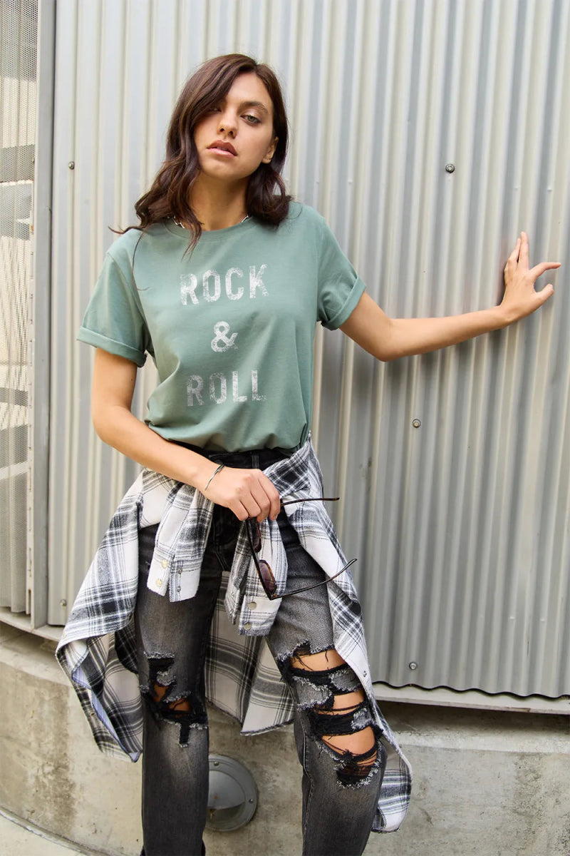 Simply Love Full Size ROCK & ROLL Short Sleeve T-Shirt - CELIVINE
