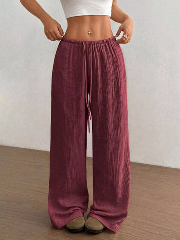 Full Size Drawstring Wide Leg Pants Plus Size - CELIVINE