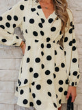 Polka Dot Surplice Puff Sleeve Mini Dress - CELIVINE