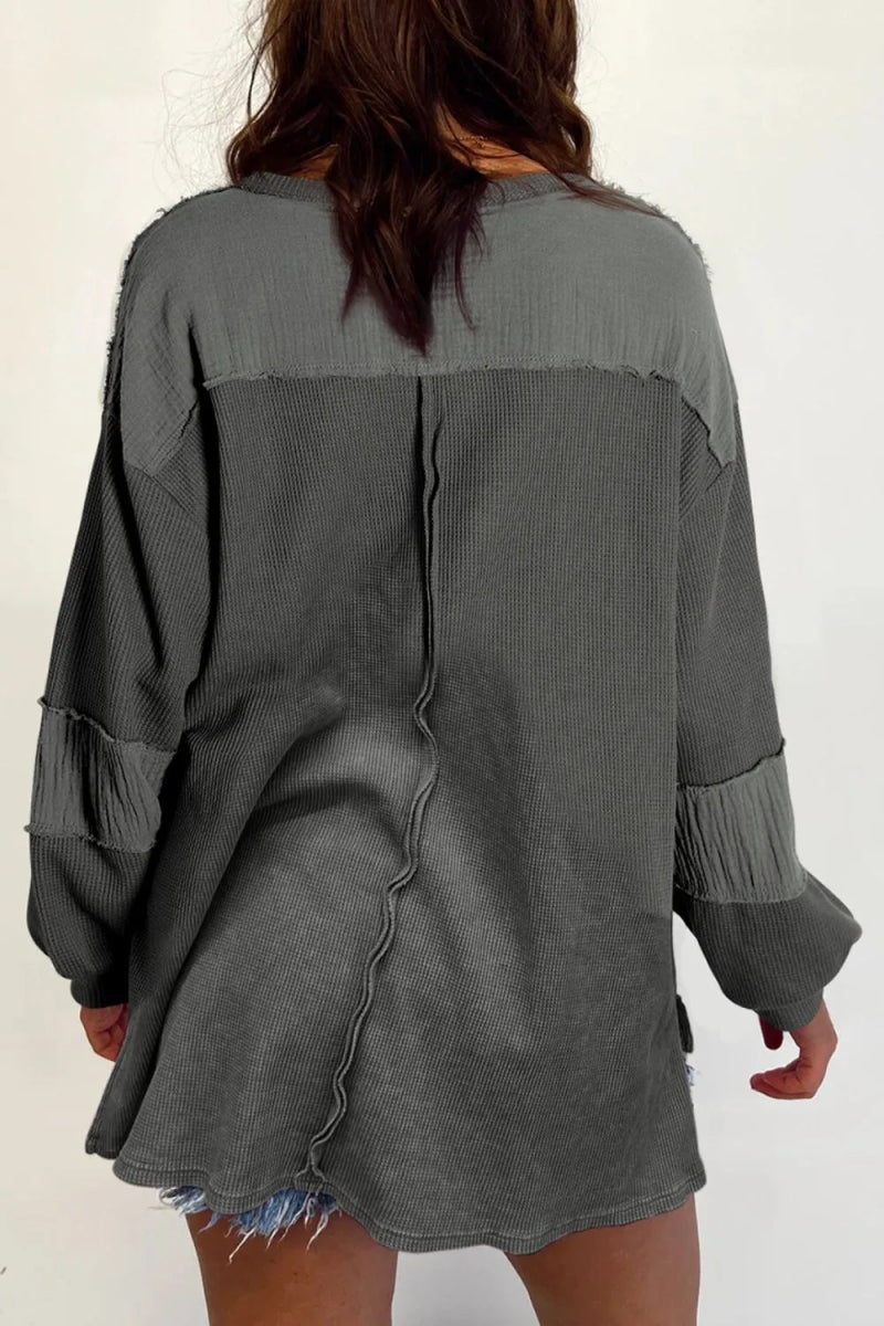 Exposed Seam Round Neck Long Sleeve Sweatshirt - CELIVINE