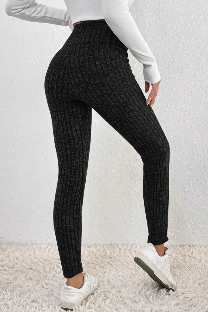 Ribbed High Waist Leggings - CELIVINE