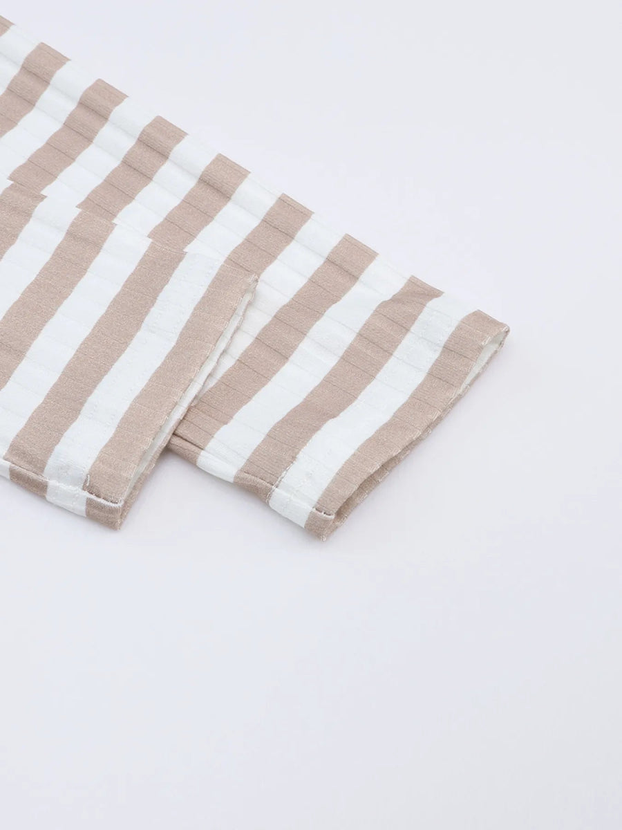 Striped Textured Knit Long Sleeve Tee - CELIVINE