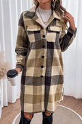 Plaid Button Down Longline Coat - CELIVINE