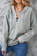 Lace Up Long Sleeve Hoodie - CELIVINE