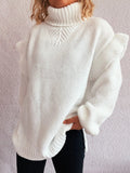 Ruffled Turtleneck Long Sleeve Sweater - CELIVINE