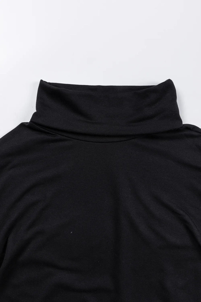 Side Slit High - Low Cowl Neck Long Sleeve Blouse - CELIVINE