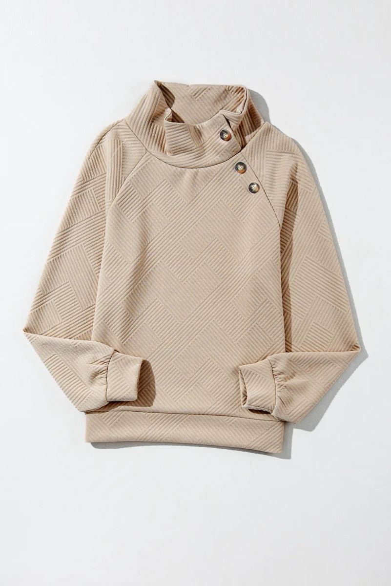 Textured Turtleneck Long Sleeve Sweatshirt - CELIVINE