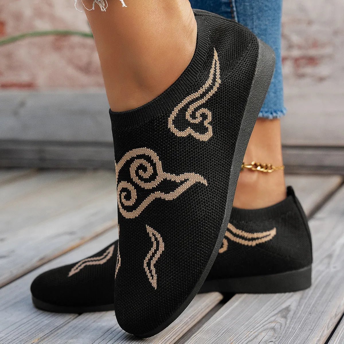 Knit Clound Pattern Flat Loafers - CELIVINE