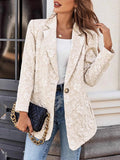 Floral Jacquard One Button Long Sleeve Blazer - CELIVINE
