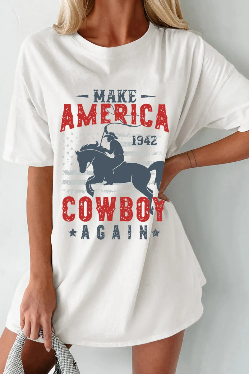 Cowboy Graphic Round Neck Half Sleeve T-Shirt - CELIVINE