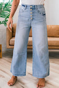 Wide Leg Button Fly Jeans - CELIVINE