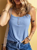 Full Size Ribbed Button Front Tie Hem Cami Tank Top Plus Size - CELIVINE