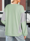 Striped Round Neck Long Sleeve Sweatshirt - CELIVINE