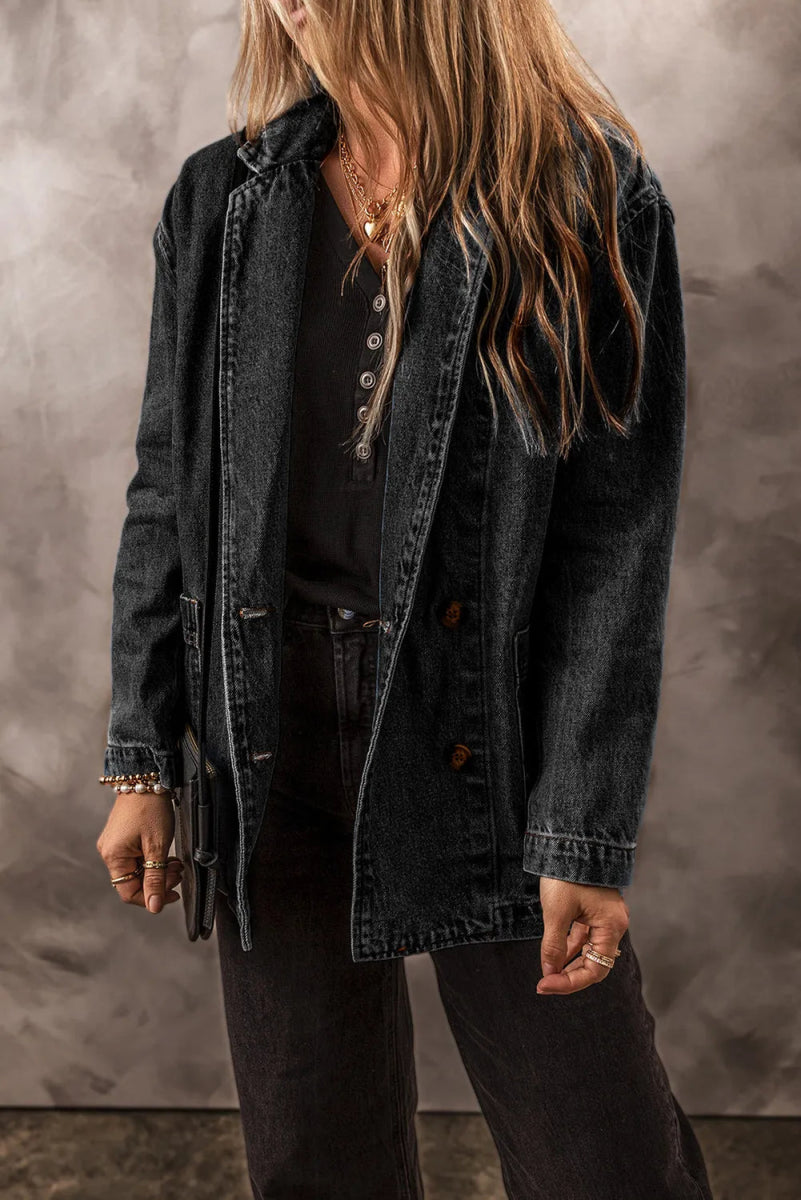 Pocketed Long Sleeve Denim Jacket - CELIVINE