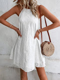 Eyelet Grecian Neck Mini Dress - CELIVINE