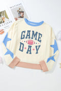 GAME DAY Star Patch Round Neck Long Sleeve Sweatshirt - CELIVINE