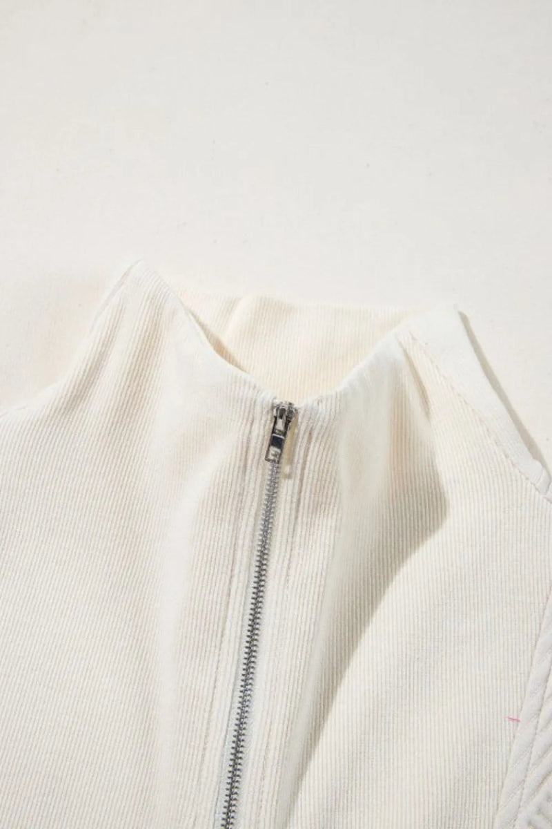 Textured Zip Front Romper with Pockets - CELIVINE