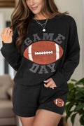GAME DAY Football Round Neck Long Sleeve Top and Shorts Set - CELIVINE