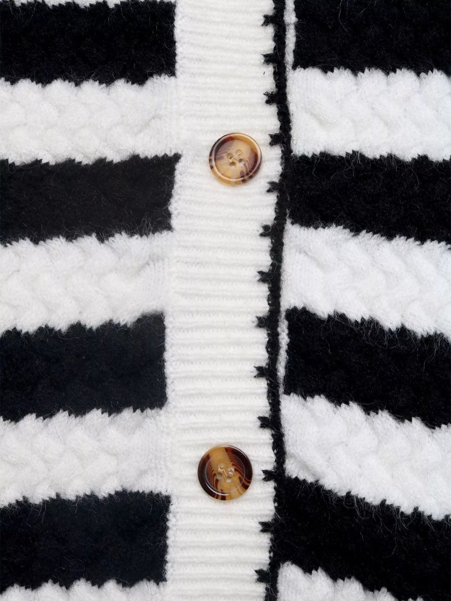 Striped Button - Up Long Sleeve Cardigan - CELIVINE